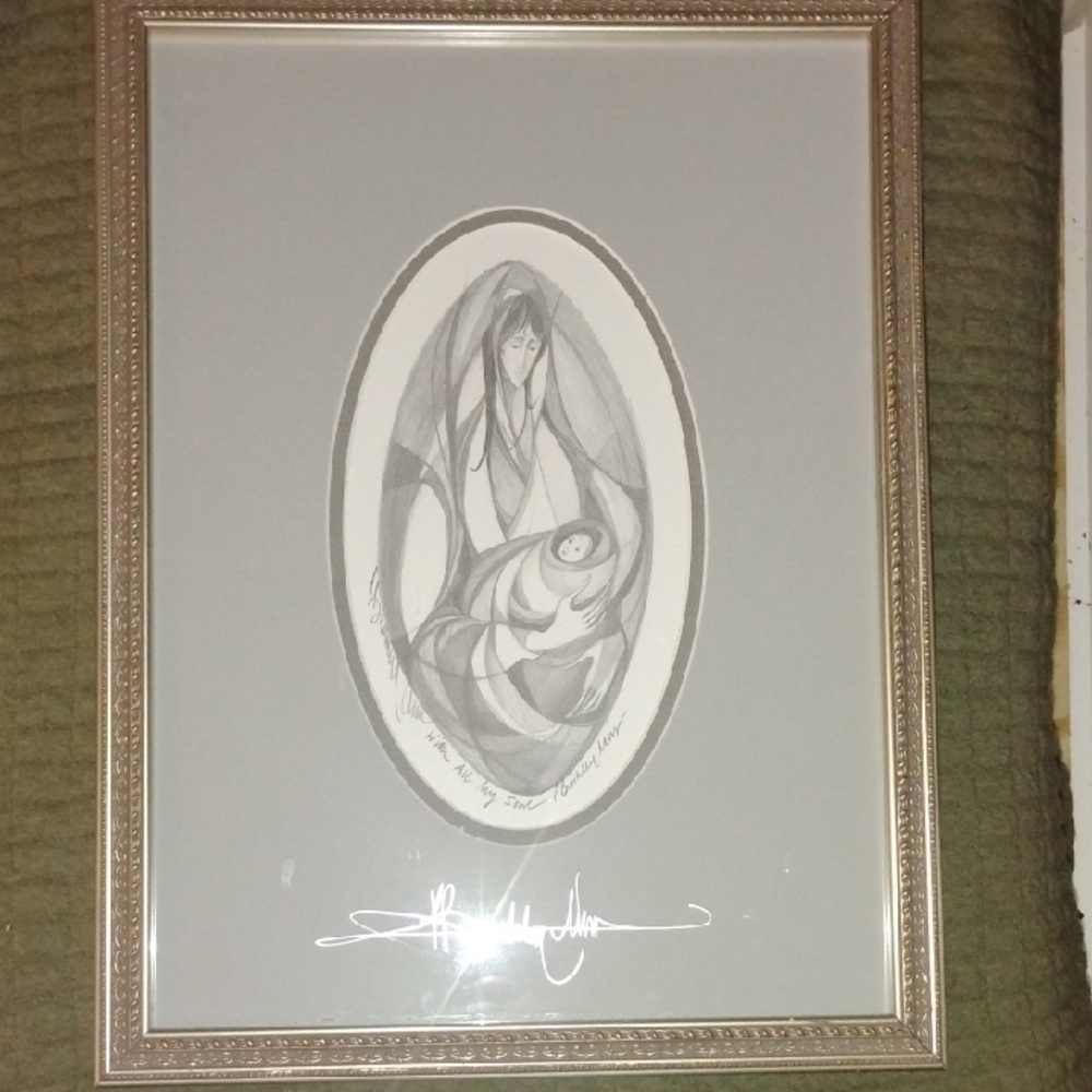 Framed Gray Mother and Child Art Print in Silver Frame